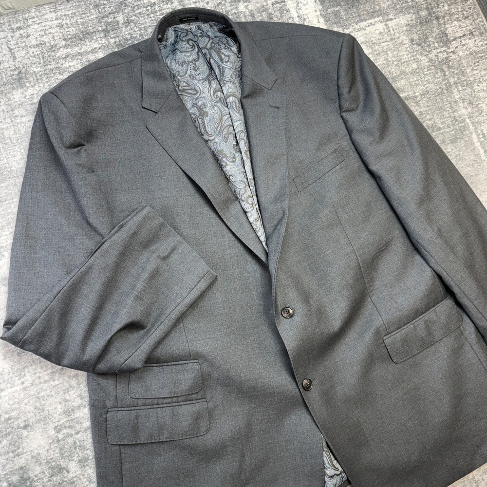 Joseph Abboud Blazer Jacket Men 56 XL Gray Wool Suit Jacket Paisley Lined Formal